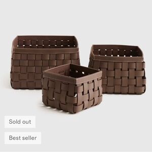 NWOT Recycled Woven Leather Baskets (set of 3) Brown